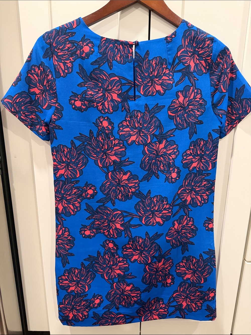 J. Crew Cobalt Blue Short Sleeve with Pink Floral Motif Dress - Picture 4 of 4